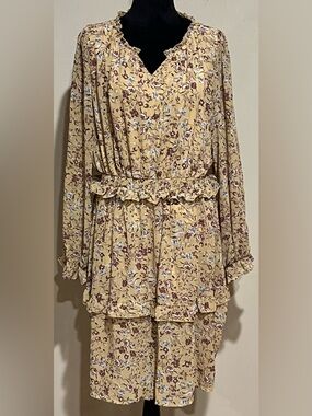 Yellow Floral Ruffled Tiered Dress